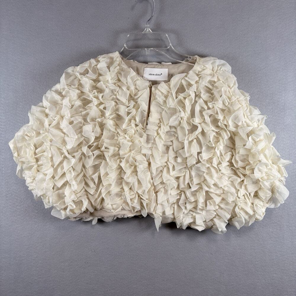 Idem Ditto Women's Small Cream Textured Ruffle Cropped Bolero Cardigan